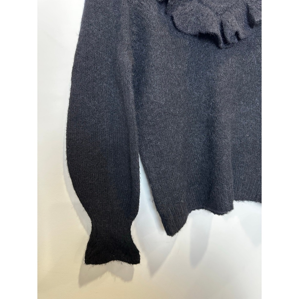 Boden Ruffle V-Neck Sweater US 8 Black Wool Alpaca Blend Fuzzy Romantic Coquette - Picture 10 of 12